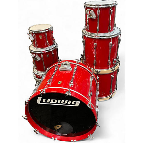 Vintage 1990s Ludwig 6 Piece Super Classic Crimson Red Drum Kit Crimson Red