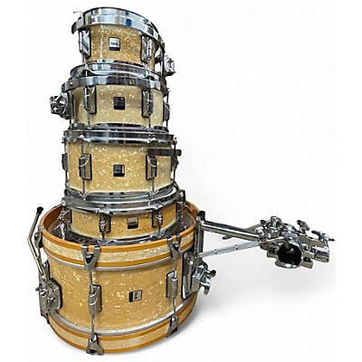 Vintage 1990s Taye Drums 5 Piece GO KIT WHITE MARINE MOTHER OF PEARL Drum Kit