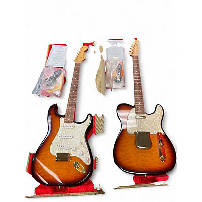 Vintage 1993 Fender Custom Shop Matched Tele / Strat Set Quilt top 3 Tone Sunburst Solid Body Electric Guitar
