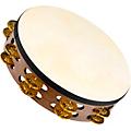 Vintage Goat-Skin Wood Tambourine Two Rows Brass Jingles Walnut Brown 10 in.