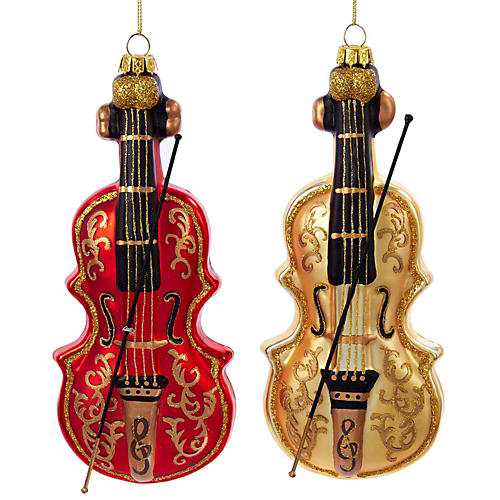 Violin Glass Ornament 2/Assorted