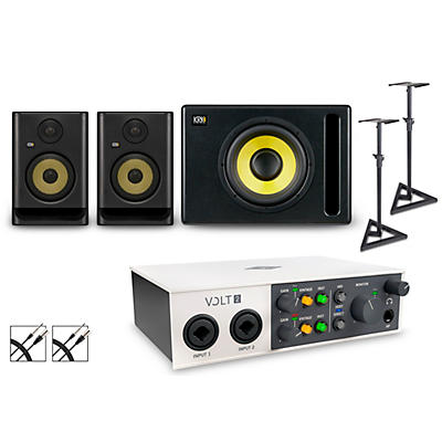 Universal Audio Volt 2 With KRK ROKIT G5 Studio Monitor Pair & S10 Subwoofer (Stands & Cables Included) -