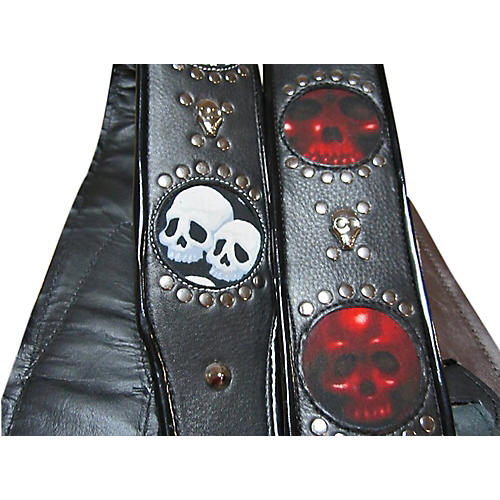 Voodoo Infinity White Leather with Black Skulls Guitar Strap