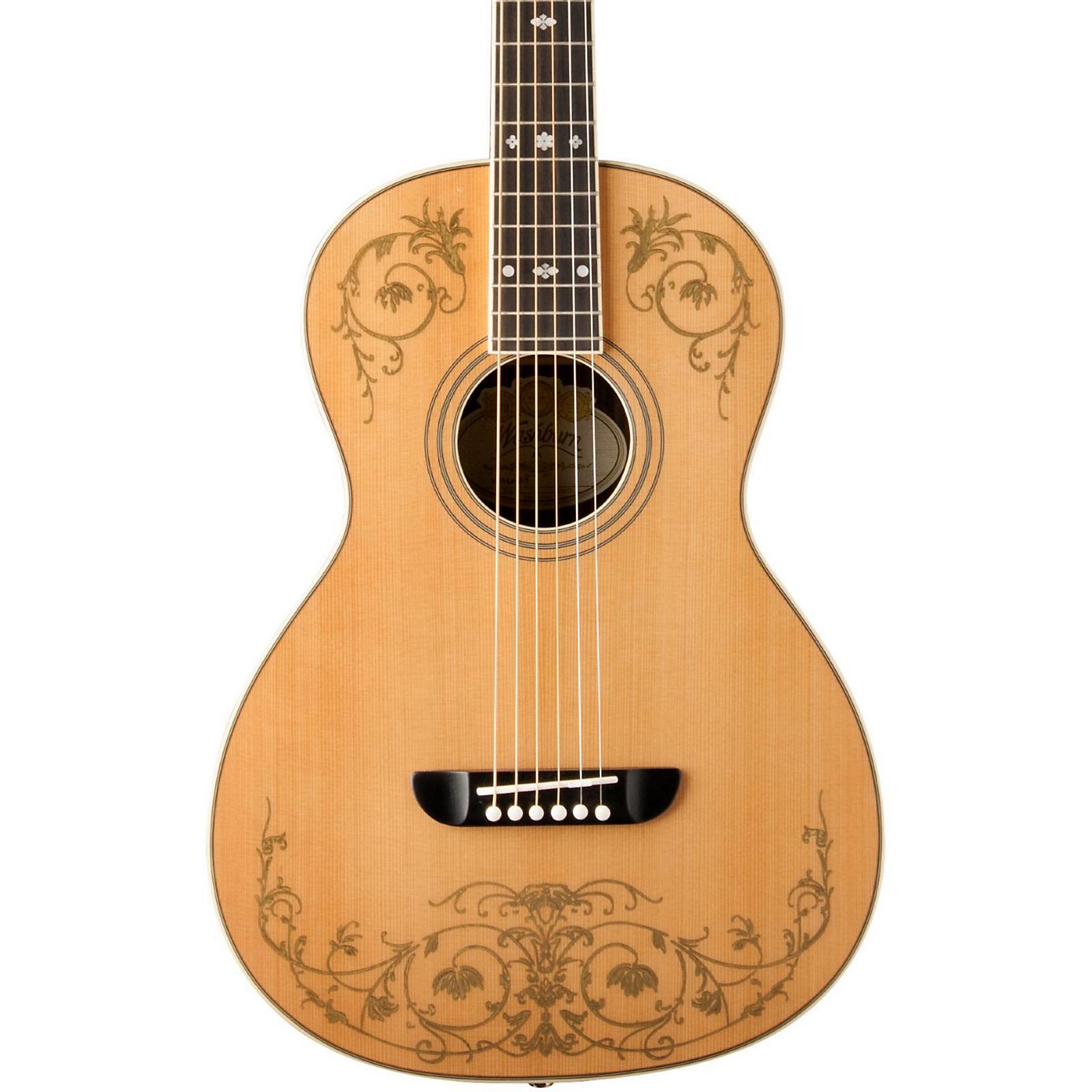 Washburn WP5234S Parlor Acoustic Guitar with Gold Leaf Design