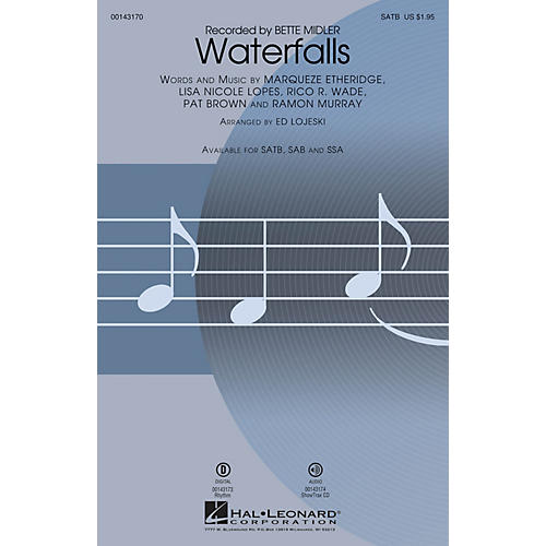 Hal Leonard Waterfalls SATB by Bette Midler arranged by Ed Lojeski