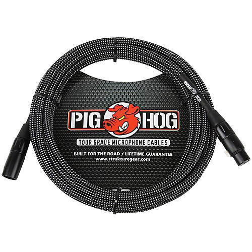 Pig Hog Woven XLR Mic Cable 20 ft. Black & White