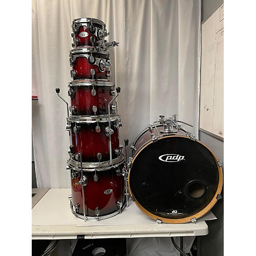 PDP by DW X7 Drum Kit Drum Kit Red to Black Fade