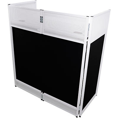 ProX XF-VISTA WH Vista DJ Booth Facade Table Station With White/Black Scrim Kit & Padded Travel Bag