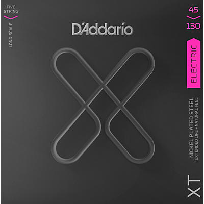 D'Addario XT Nickel Plated Steel Electric Bass Strings, 5-String Long Scale, Light, 45-130