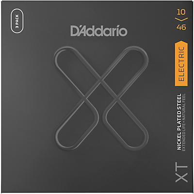 D'Addario XT Nickel Plated Steel Electric Guitar Strings, 10-46, Light 3-Pack