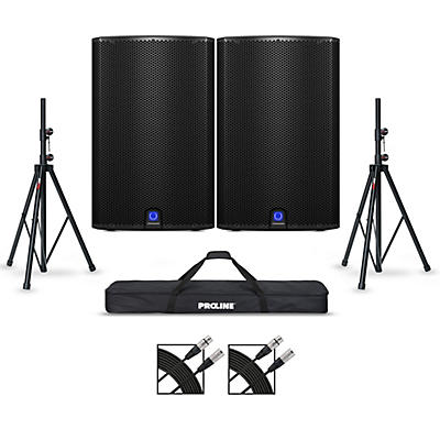 Turbosound iQ15 15" Powered Speaker Pair With Stands and Cables