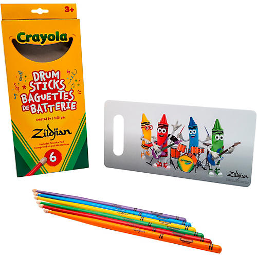 Zildjian x Crayola Pack, Kids Drum Sticks & Practice Pad - 6 Sticks Included